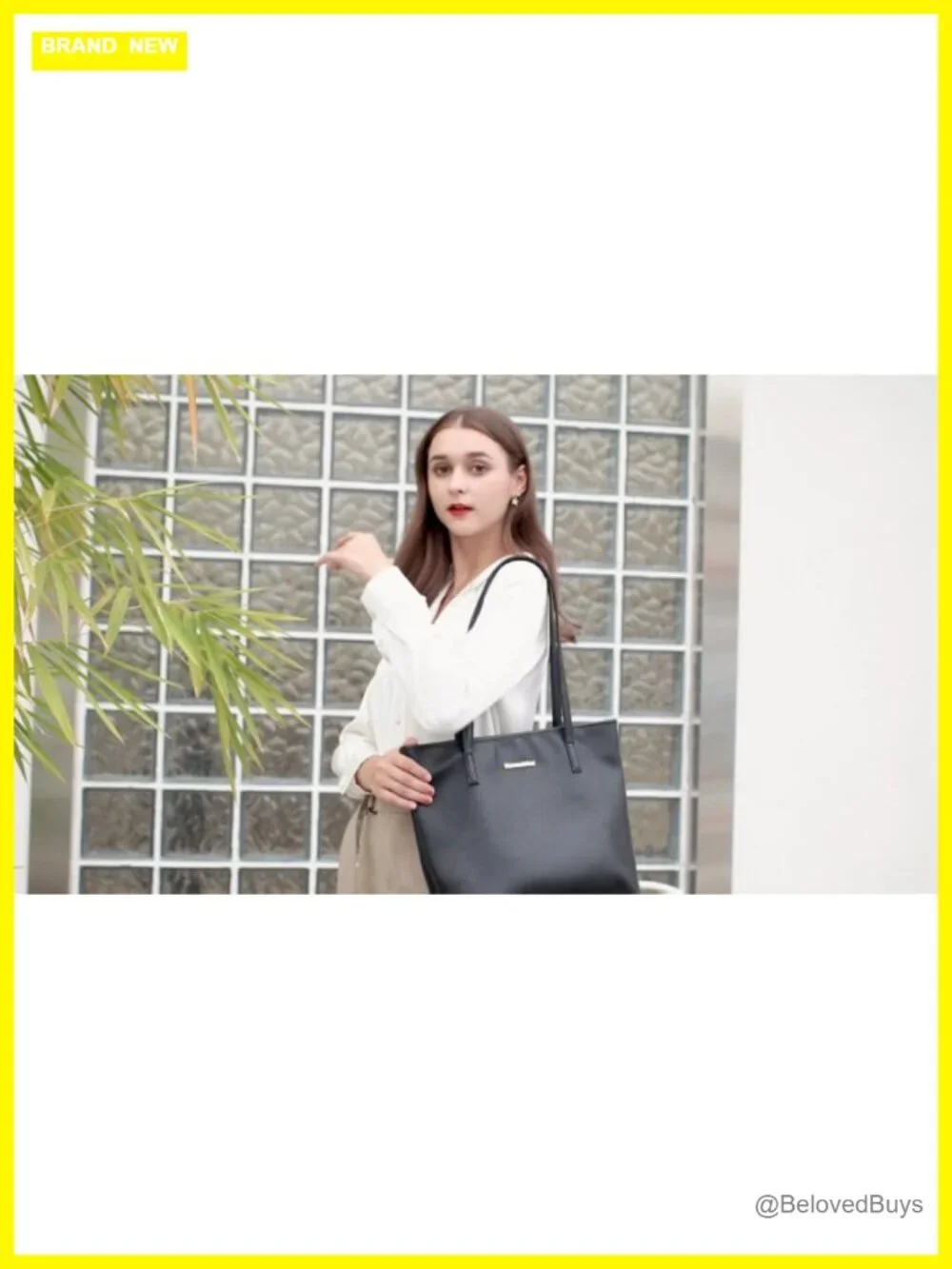Large Faux Leather Tote Bag with Detachable Pouch for Work and Travel